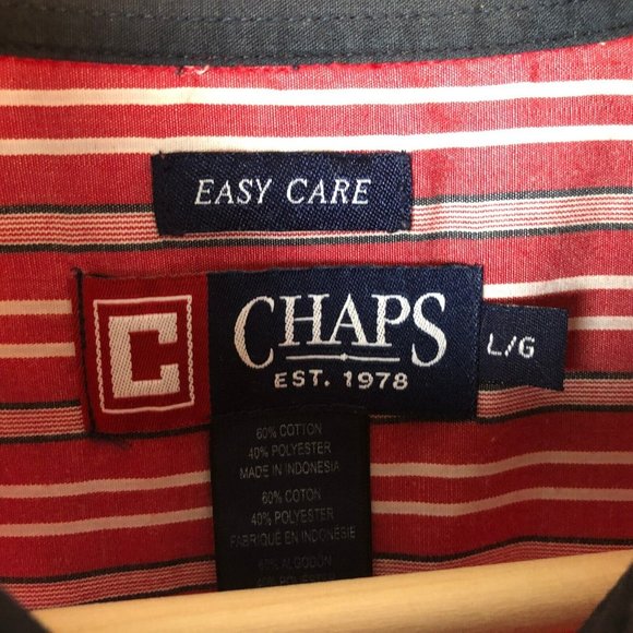 Vintage Chaps Shirt L Red Striped Long Sleeve Easy Care Casual Button Up Pocket - Picture 7 of 11